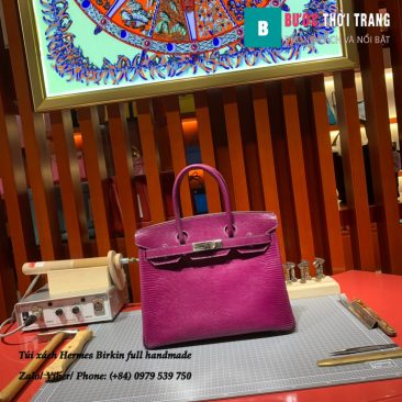 Túi Hermes Birkin full handmade da Lizard màu hồng tím size 30cm (1)