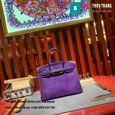 Túi Hermes Birkin full handmade da Lizard màu tím size 30cm (1)