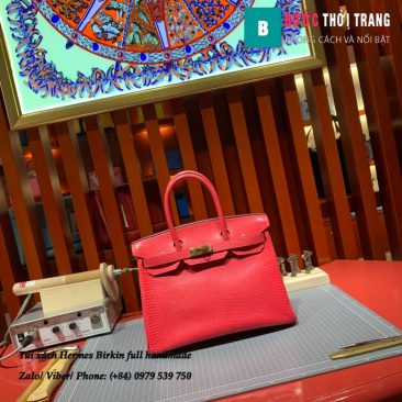 Túi Hermes Birkin full handmade da Lizard màu watermelon red size 30cm (1)