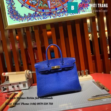 Túi Hermes Birkin full handmade da Lizard màu xanh blue size 30cm (1)