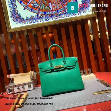 Túi Hermes Birkin full handmade da Lizard màu xanh cỏ size 30cm (1)