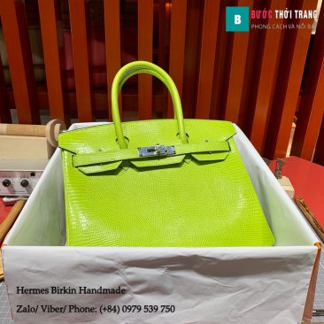 Túi Hermes Birkin full handmade da Lizard màu xanh nõn size 30cm (1)