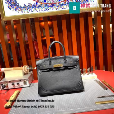 Túi Hermes Birkin handmade da swift và vải ren màu đen (1)