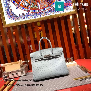 Túi xách Hermes Birkin full handmade da Ostrich màu Glacier Blue size 30cm (1)