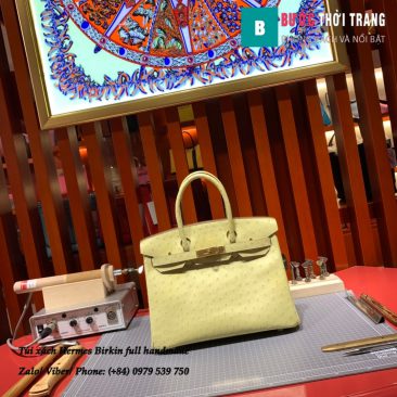 Túi xách Hermes Birkin full handmade da Ostrich màu Goose egg yolk size 30cm (1)