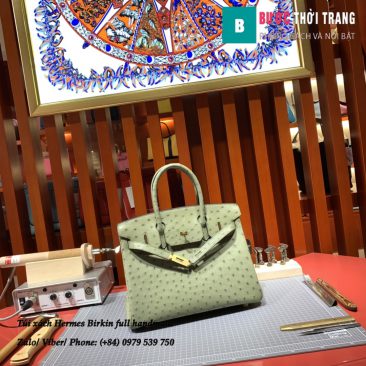 Túi xách Hermes Birkin full handmade da Ostrich màu Squirrel green size 30cm (1)