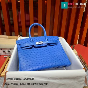 Túi xách Hermes Birkin full handmade da Ostrich màu Tanzania Blue size 30cm (1)