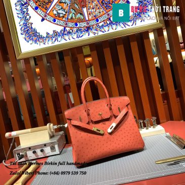 Túi xách Hermes Birkin full handmade da Ostrich màu Tomato red size 30cm (1)