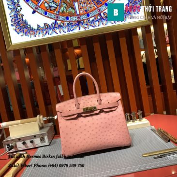 Túi xách Hermes Birkin full handmade da Ostrich màu ceramic powder size 30cm (7)