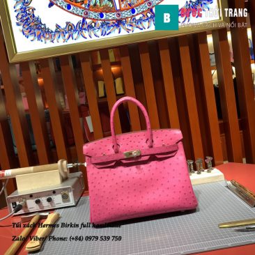 Túi xách Hermes Birkin full handmade da Ostrich màu hồng size 30cm (1)