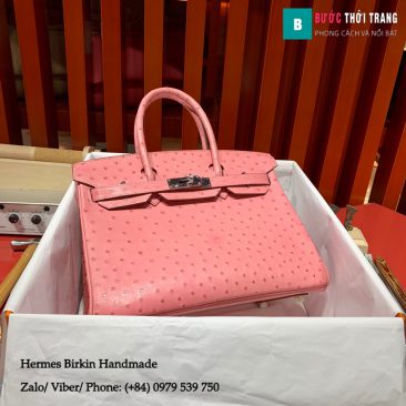 Túi xách Hermes Birkin full handmade da Ostrich màu hồng size 30cm (1)