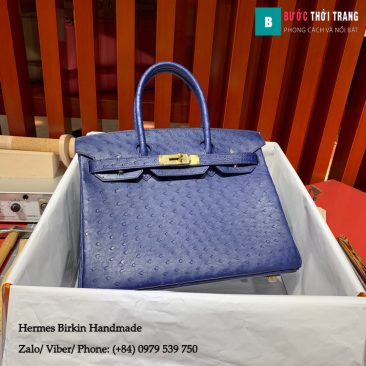 Túi xách Hermes Birkin full handmade da Ostrich màu xanh lam size 30cm (1)