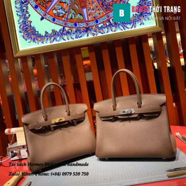 Túi xách Hermes Birkin full handmade da togo màu nâu bò size 30cm (1)