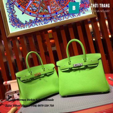 Túi xách Hermes Birkin full handmade da togo màu táo xanh size 30cm (1)