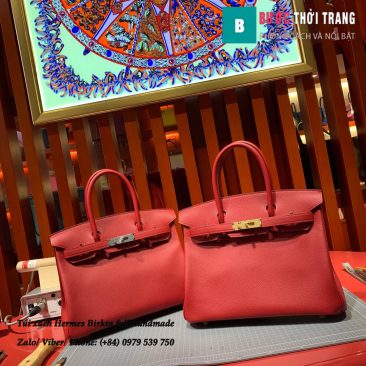 Túi xách Hermes Birkin full handmade da togo màu đỏ size 30cm (1)